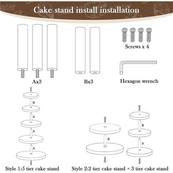 5 Tiered Rustic Wood Cupcake Stand, Detachable Large Slices Round - Picture 5 of 8